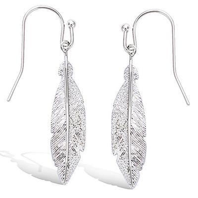 [P7028] - Silver 'Navajos' Silver Feather Earrings (rhodium-plated) - 28x7 Mm