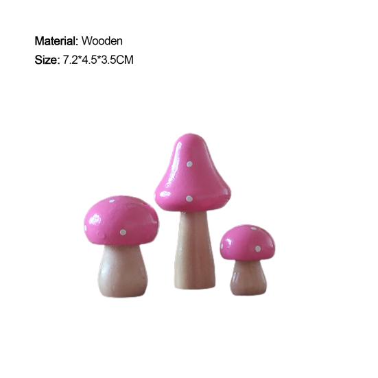 3Pcs/Set Miniatures Wooden Painting Mushroom Ornaments Crafts Kids Gift for Desk Decoration
