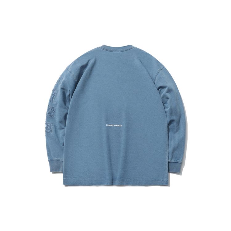 Li Ning Sports Fashion Series Loose Knit Sports Crew Neck Sweatshirt Men Sweatshirt Denim-Blue AWDR225-1