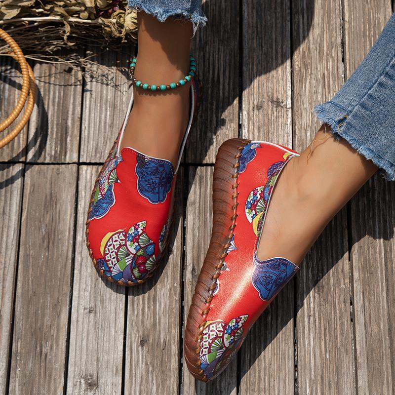 Hand-sewn Soft-soled Casual Single Shoes for Women's New Printed Single Shoes for Women