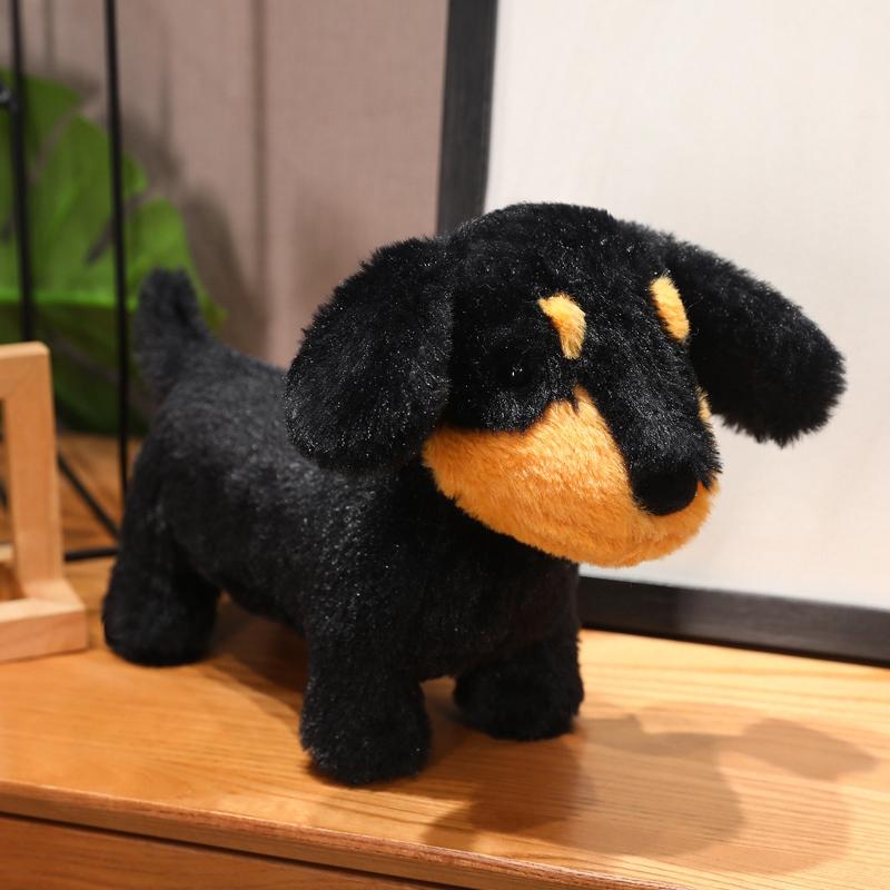 

40cm Brown Black Dachshund Plush Toy with Red Scarf Long Body Standing Dog Soft Plushie Gift for Kids чёрный