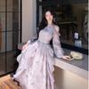French Off-Shoulder Butterfly Print Long-Sleeve Ruffle Dress for Women - Spring/Summer Collection