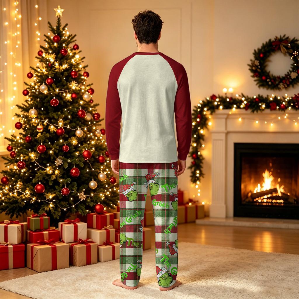 Matching Family Christmas Loungewear Set, Long Sleeve Neck Printed Top and Pants for Men Women and Kids