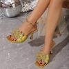 Summer New Style Fashionable Square Toe Women's Slippers String Beads High Heels Women's Sandals Ladies Shoes Zapatos De Mujer