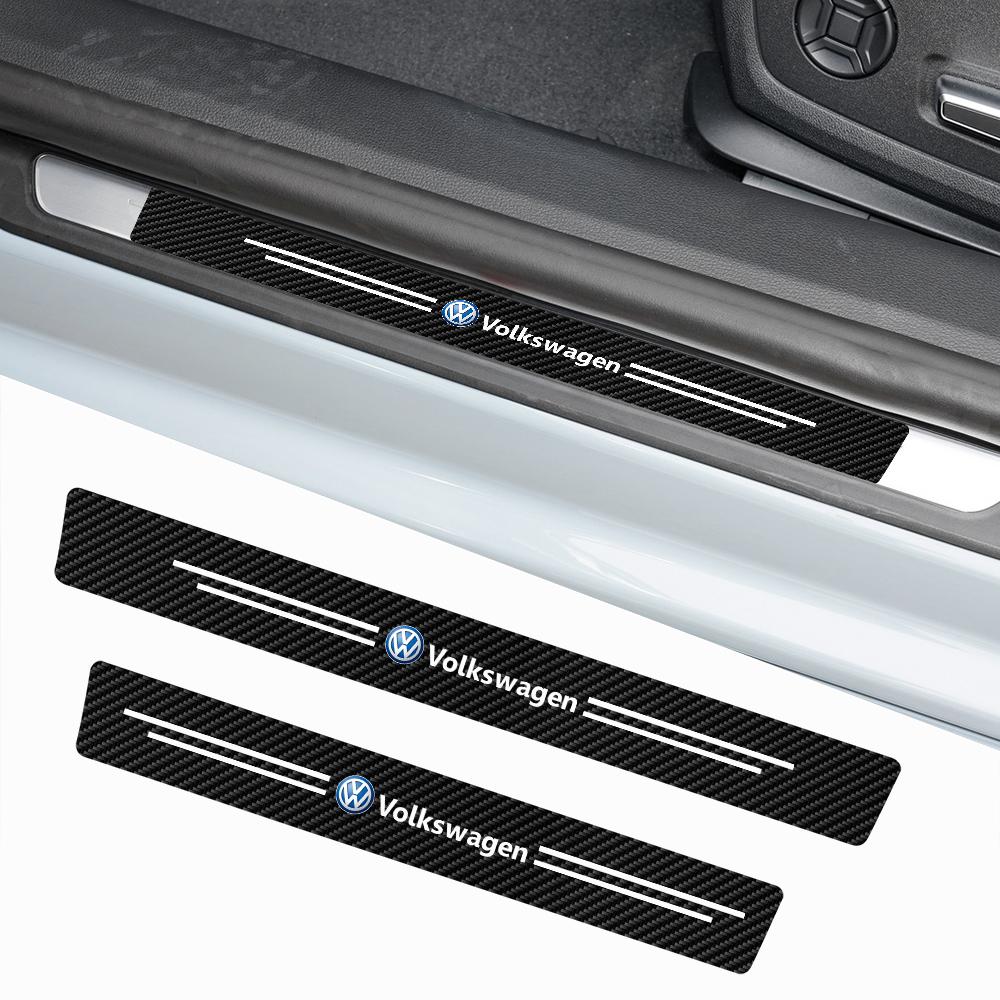 FD01-4PCS Carbon Fiber Car Door Sill Protector Stickers For Volkswagen Polo Sharan Golf Scirocco Touran Touareg Rline Tiguan Tcross