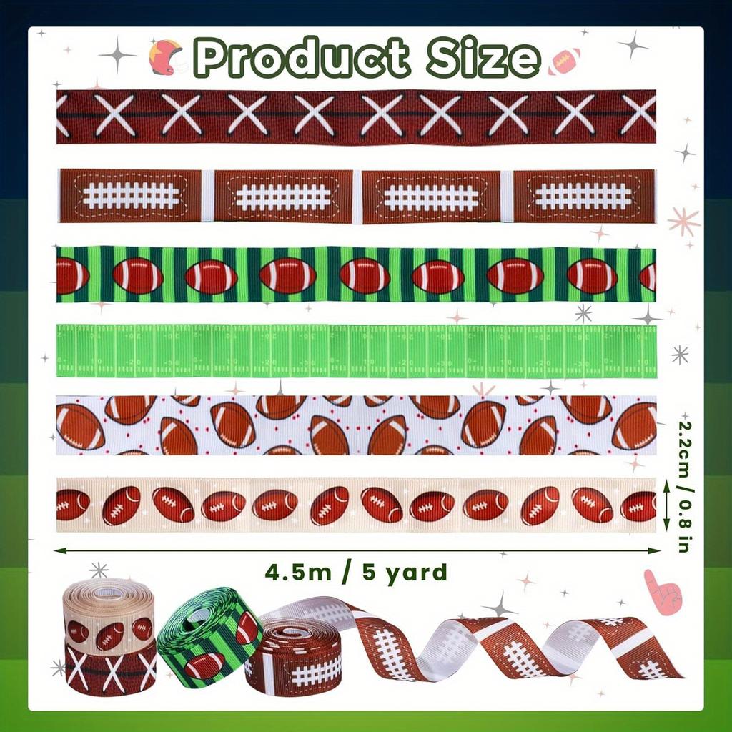 1 Roll Football Ribbon 5 Yards Rugby Grosgrain Ribbons Brown Green Sports Decorative Ribbon for Gift Wrapping Party Favors DIY Crafts