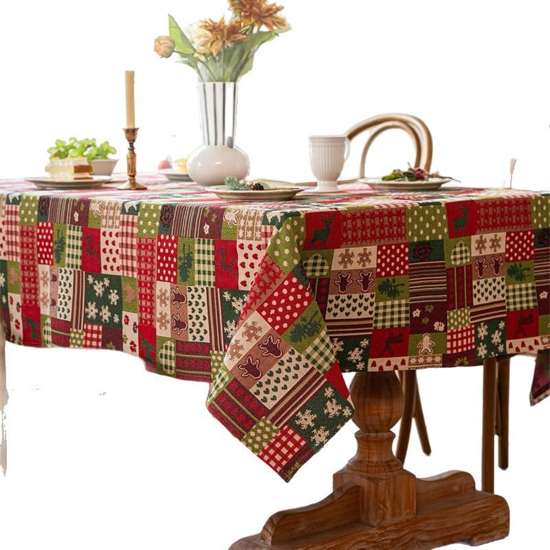 Retro Polyester Cotton Color Woven Jacquard Christmas Tablecloth Rectangular Coffee Table Tablecloth Dining Table Cloth