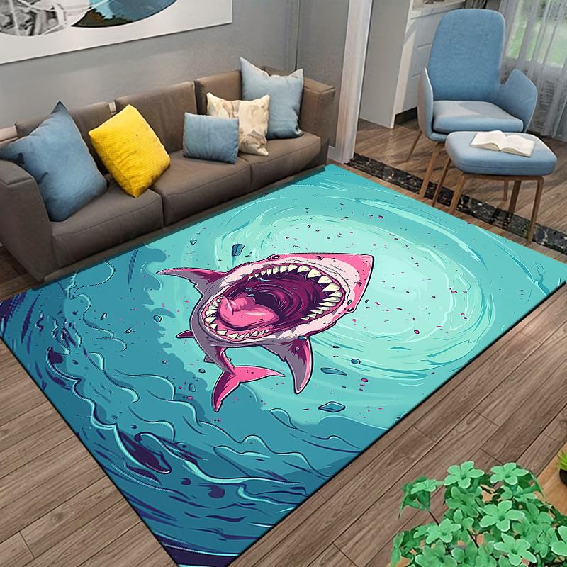 Fierce Shark Printed Rug, Ocean Style Home Decor Suitable for use as an anti-slip game mat for living room and bedroom sofas