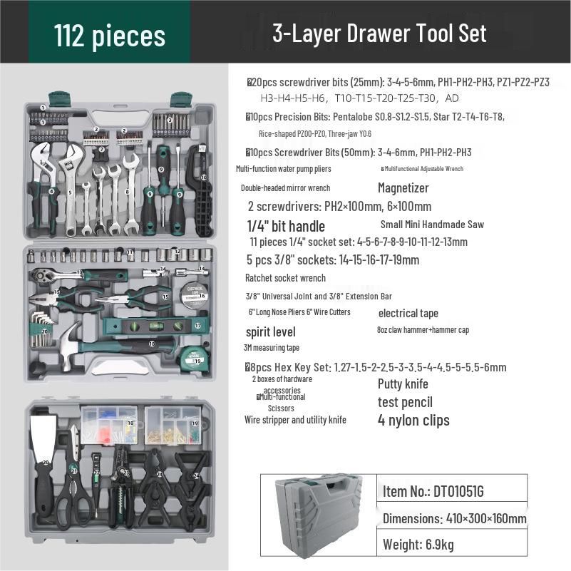 121-Piece Multifunctional Home Repair Tool Kit with Wrenches and Screwdrivers