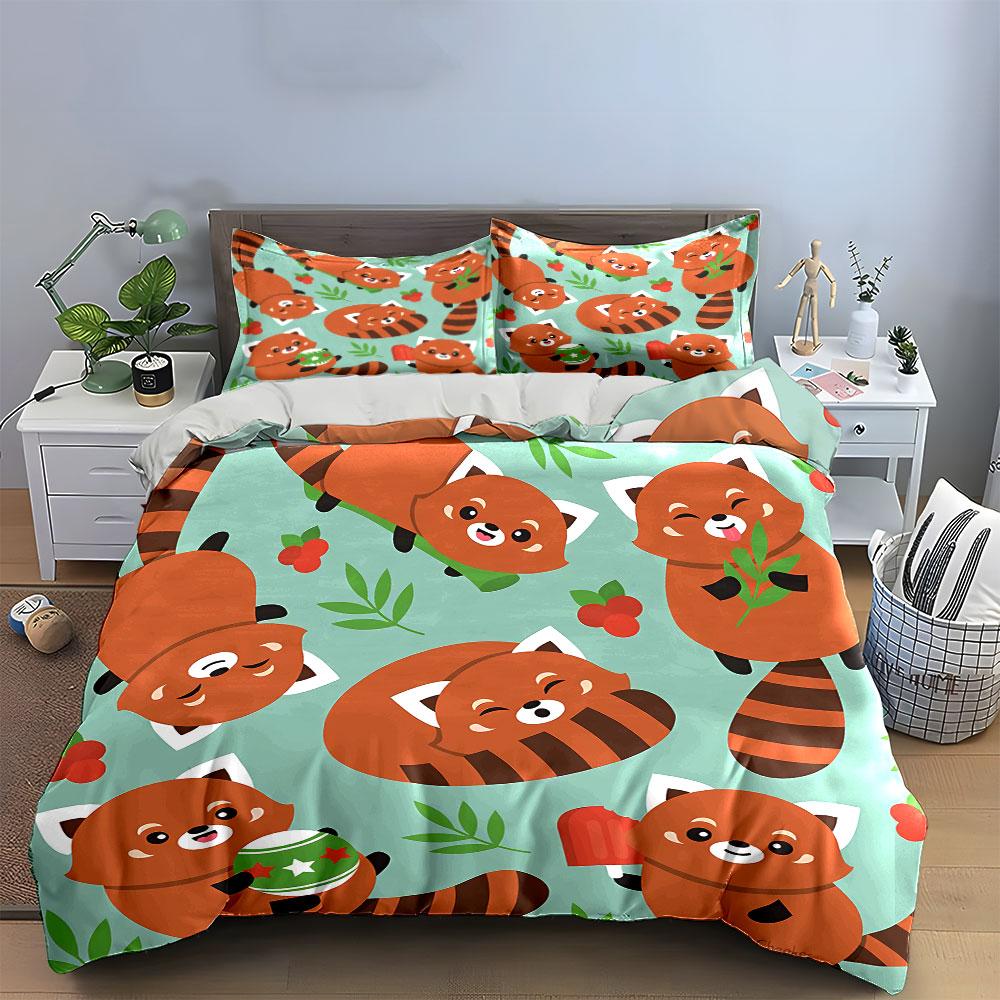 Cute Red Panda Pattern Design Bedding Duvet Cover Set Duvet Cover Pillowcases (1*Duvet Cover 2*Pillowcases, without duvet insert)