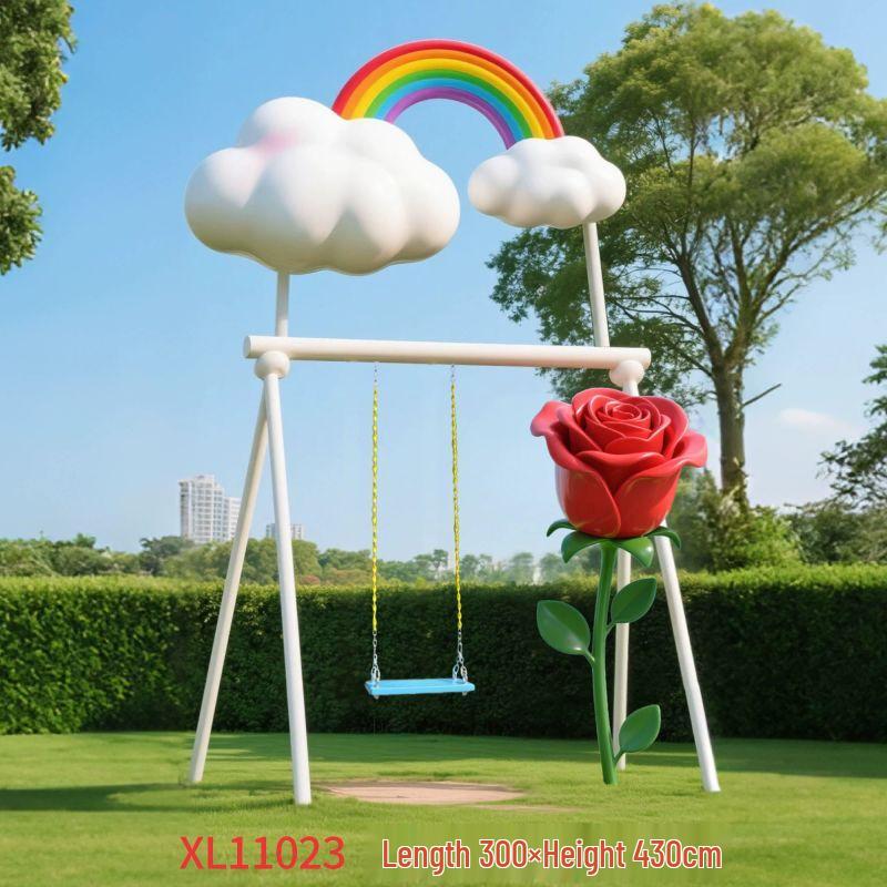 Outdoor Fiberglass Rainbow Cloud Swing Sculpture