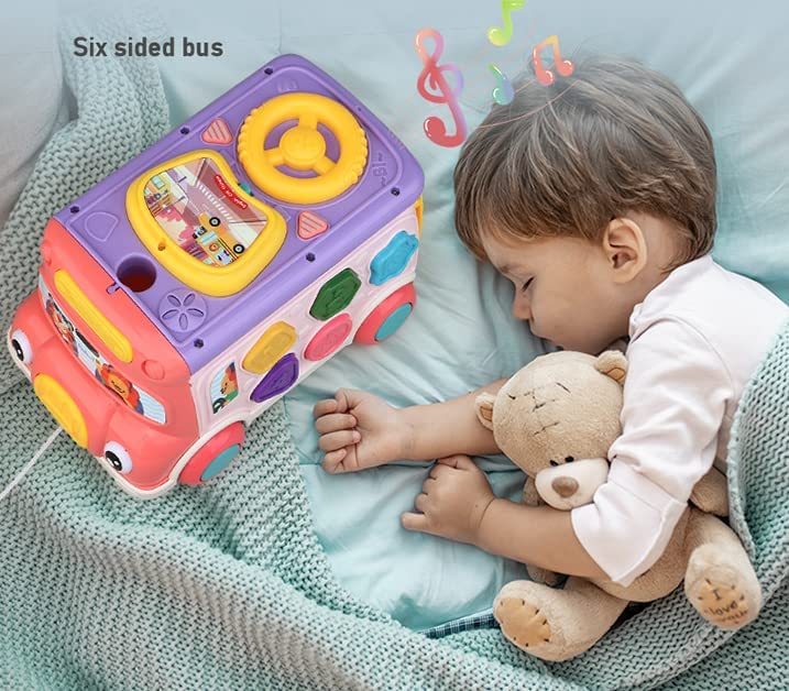 QuiExact Educational Bus Music Shape Multifunctional Pull Preschool Entry for Girls and Boys Toy, Car, 300-Song Bus, Mole-Catching Game, Recognition,