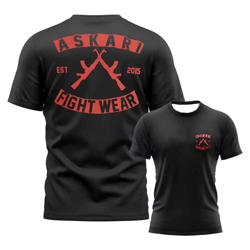 ASKARI Fight Wear T-Shirt Men MMA Boxing Training Tee Streetwear Gothic Print Sportswear Short Sleeve Gym Workout Top Unisex