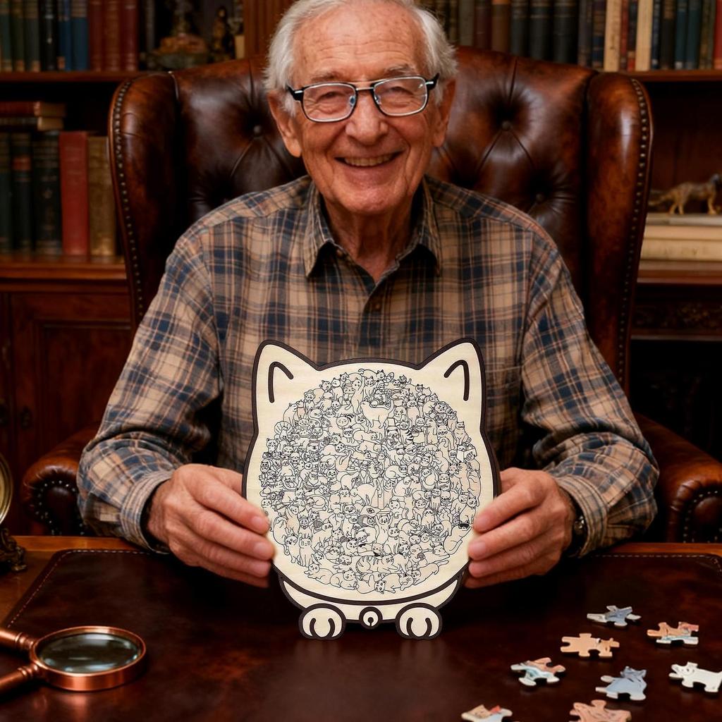 135-Piece MorandiColored Cat Shaped Wooden Cat-theme Jigsaw Puzzle Wood Challenging Jigsaw Puzzles Christmas Gifts