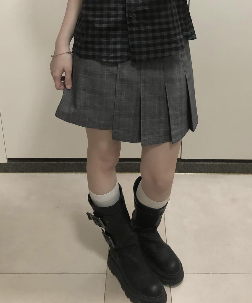 Place Studio Eyelet Point Tab Strap Pleated Layered Mini Skirt _2 Colors