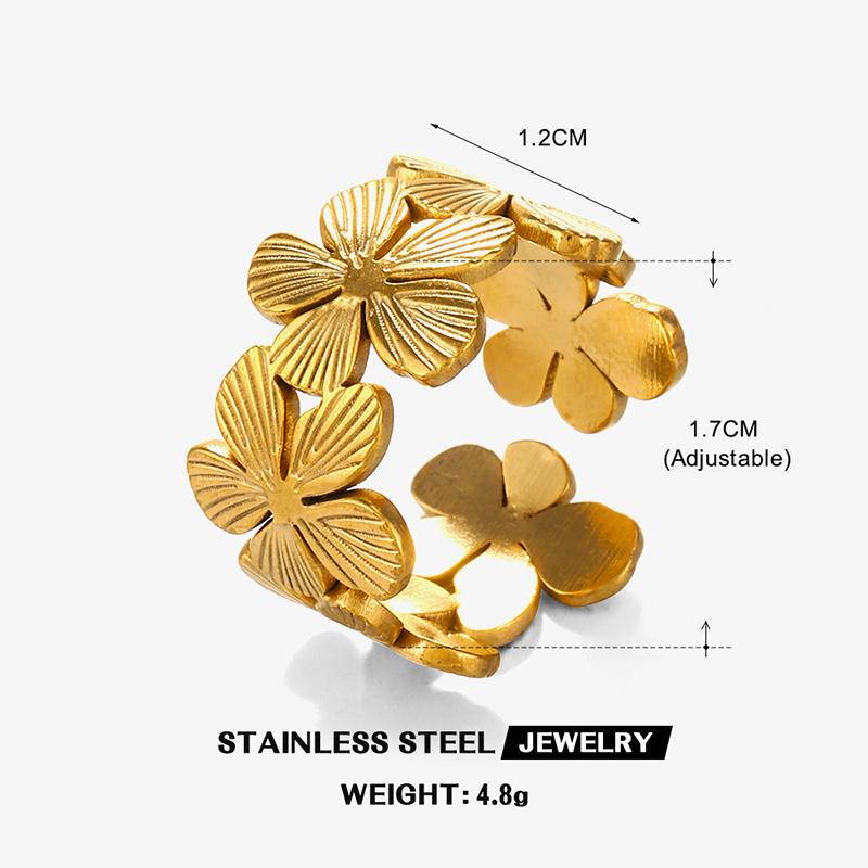 Stainless Steel Flower Texture Petals Rings for Women Chunky Open Knuckle Ring Exquisite Elegant Waterproof Jewelry New