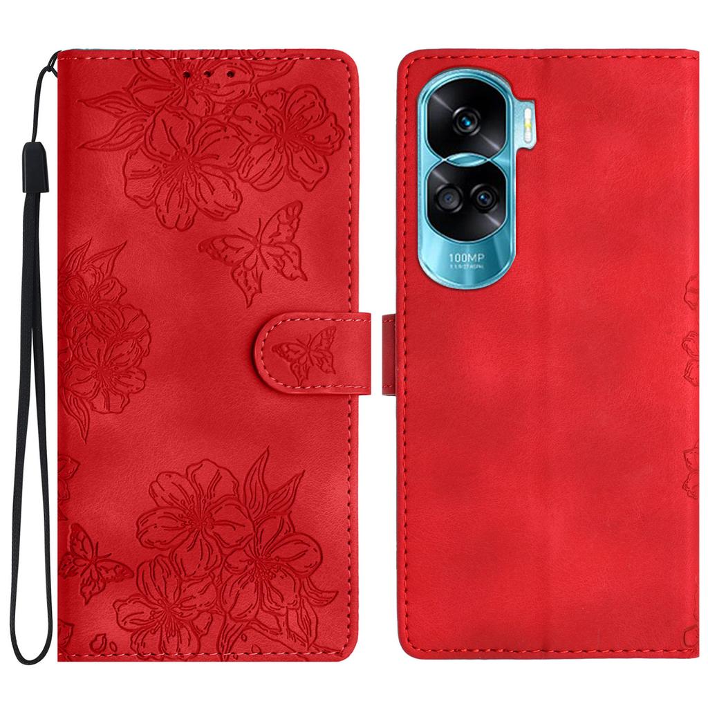 For Honor 90 Lite 5G/X50i 5G Case Butterfly Flower PU Leather Phone Cover Hand Strap Wallet Purse