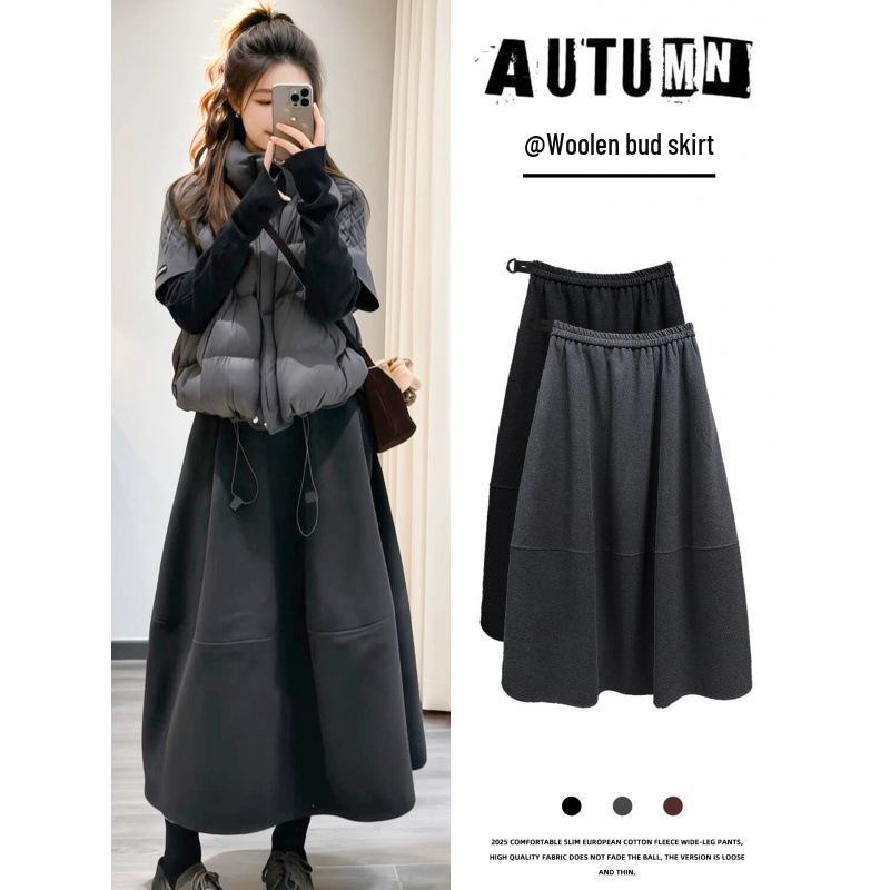 2025 Women s Maternity Dark Grey Mid-Length Wool Blend Umbrella Skirt: Slimming, Versatile, Hip-Covering, Autumn/Winter XL