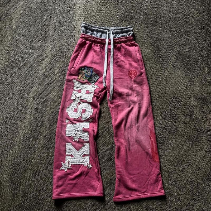 European and American Street Trend Men's and Women's Loose Casual Straight Tube Embroidered Fabric Printed Pants