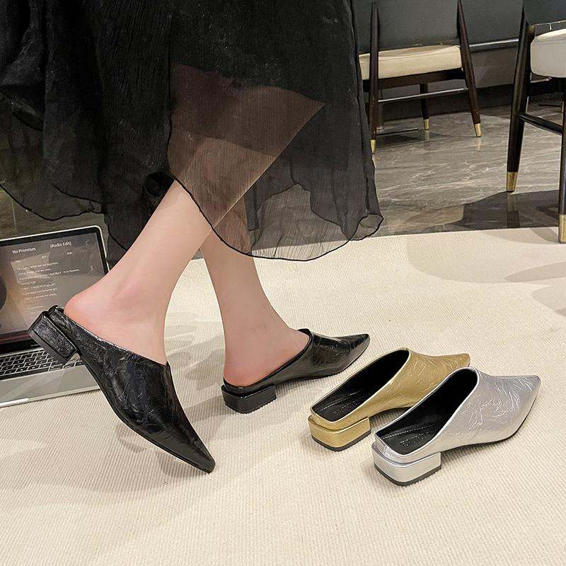 Fashion Fashion Pointed Toe Mules Slippers Women Low Heel Slingback Sandals Ladies Elegant Dress Slides Comfort Designer Pumps Women