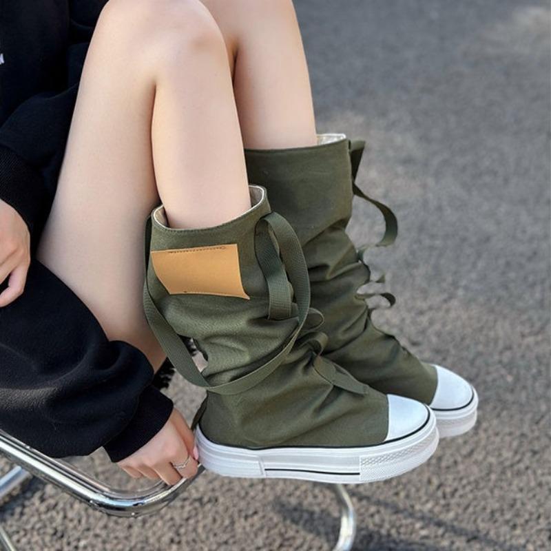 Women Boots New High Top Canvas Shoes Women Fashion High Quality Trouser Barrel Stacking Boot Breathable Comfort Shoes for Women