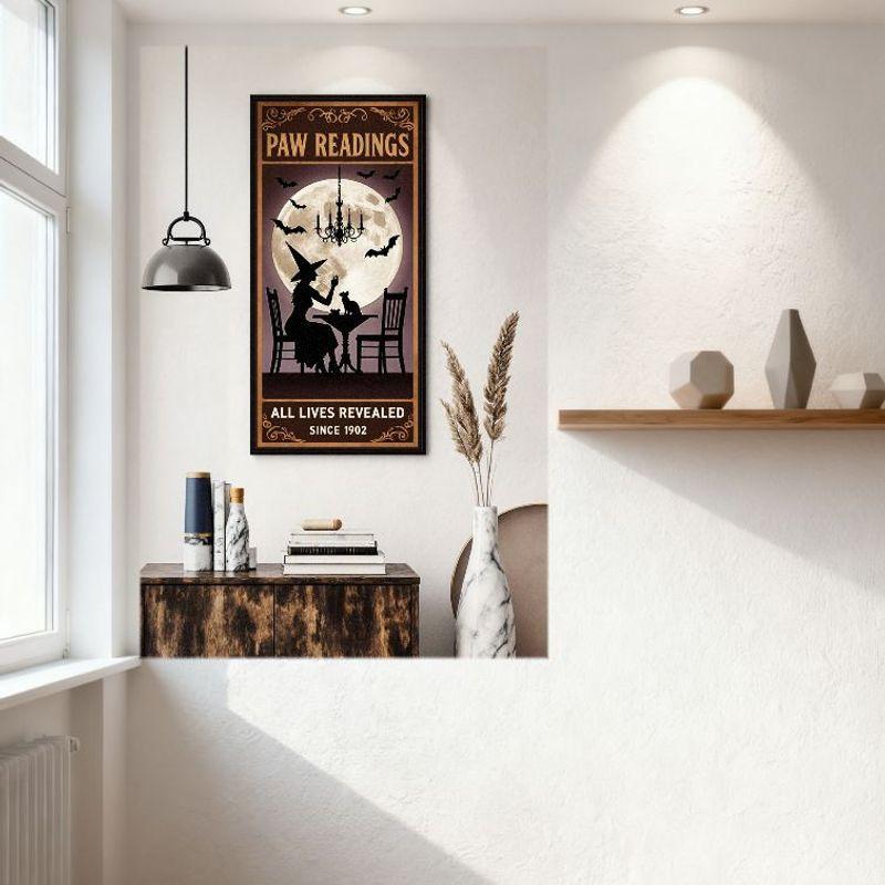 Halloween Witch Cat Full Moon 'PAW READINGS' Tin Sign Vintage Metal Poster for Bar Pub Home Wall Decor 'ALL LIVES REVEALED' Sinc