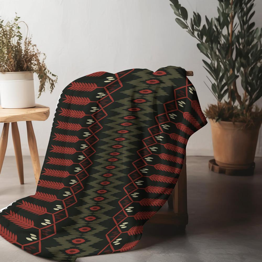 Black Red Geometric Pattern Throw Blanket Sofa Bed Cover Decorative Warm Fleece Throw for Living Room Bedroom