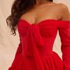 French Vintage Off Shoulder Dress Women Summer Fashion Slim Long Sleeve Slim High Waist Mini Dresses Girls Party Trendy Vacation Elegant Evening Dress