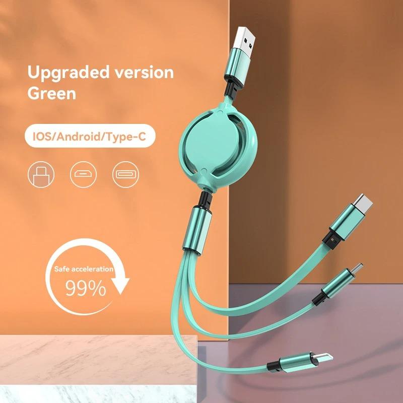 2025 New 3 in1 Data Cable Fast USB Cable For Huawei Honor Retractable Portable Micro USB Type C Charger Cable For IOS Samsung