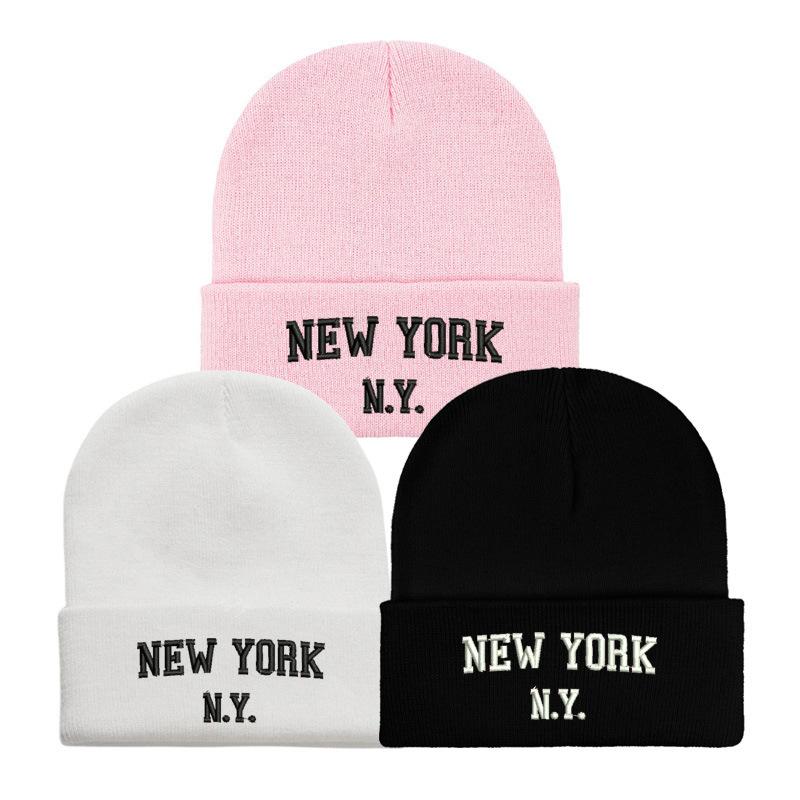NewYork embroidered flower knit hat versatile beanie wool hat outdoor cycling pullover hat