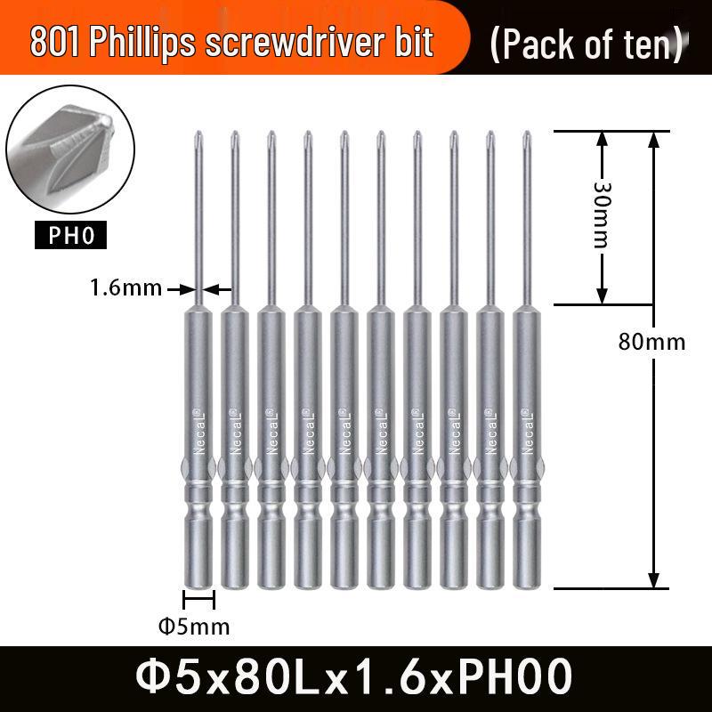 Nigao 801 Phillips Electric Screwdriver Bit, S2 Steel, Magnetic, 5mm Shank, 60mm/80mm Length