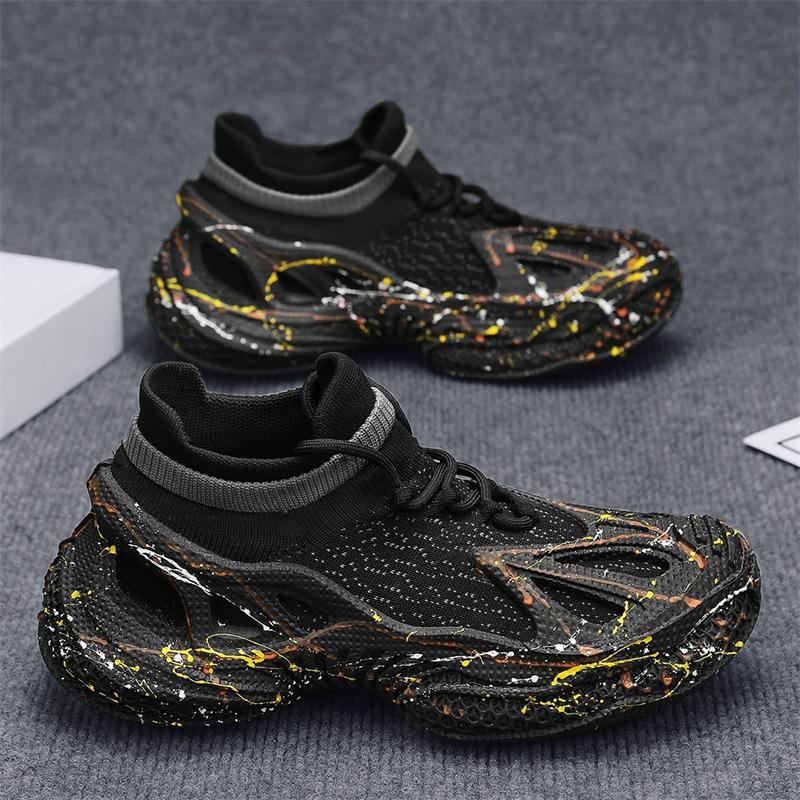 

2025 летние спортивные туфли из летучего трикотажа на платформе мужские туфли сетчатые дышащие увеличивающие рост носочные туфли студенческие светящиеся модные туфли мужские 39