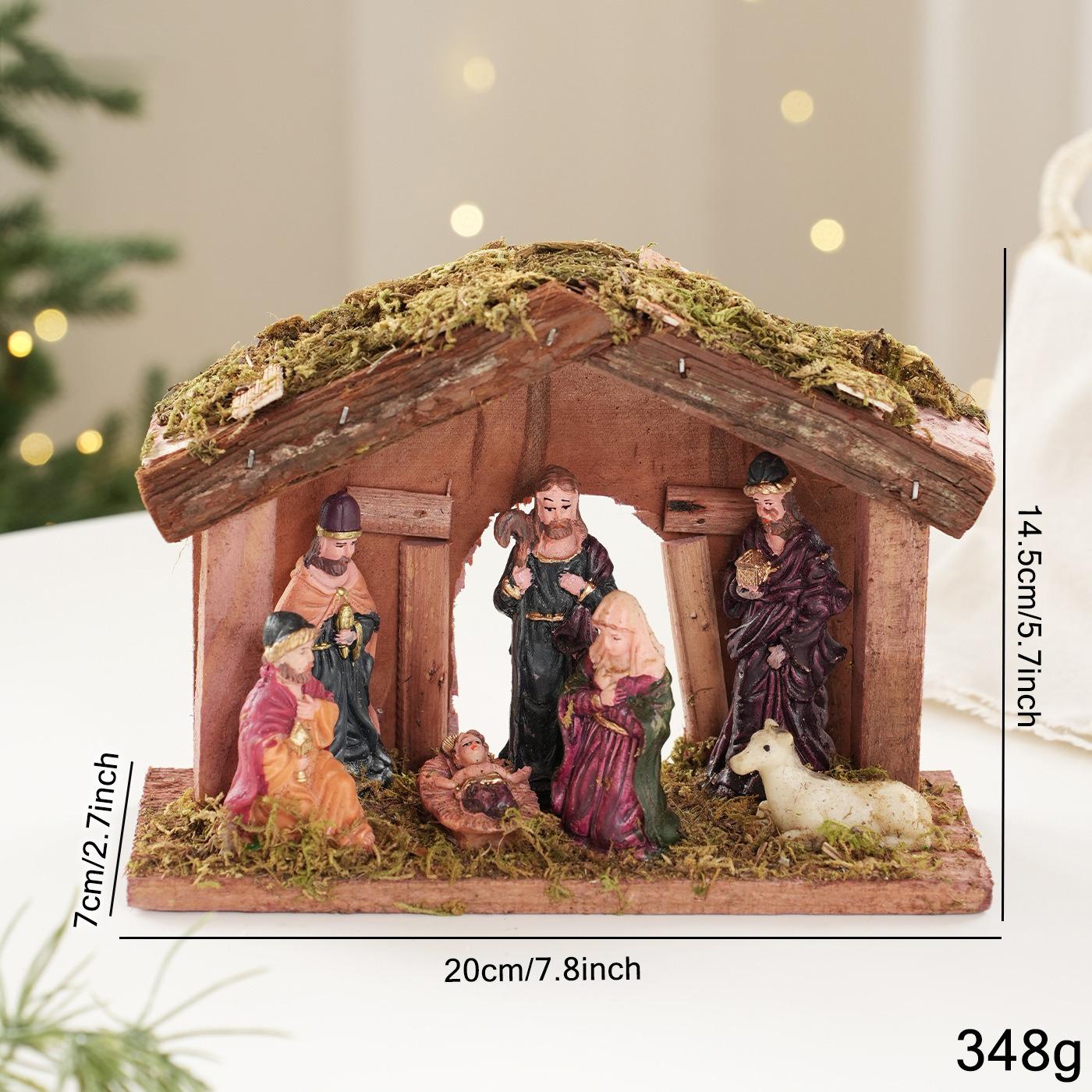 

With Wooden Stable Christmas Nativity Figurines Advent Nativity Scene Mary Jesus Angel Wise Men Stable Animal Statues Home Decor