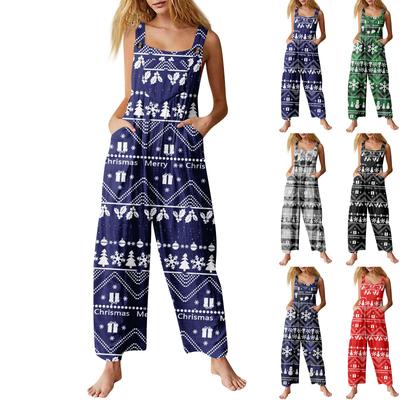 Women's Jumpsuit Halloween Print Casual Loose Vintage Shoulder Strap Cotton Linen