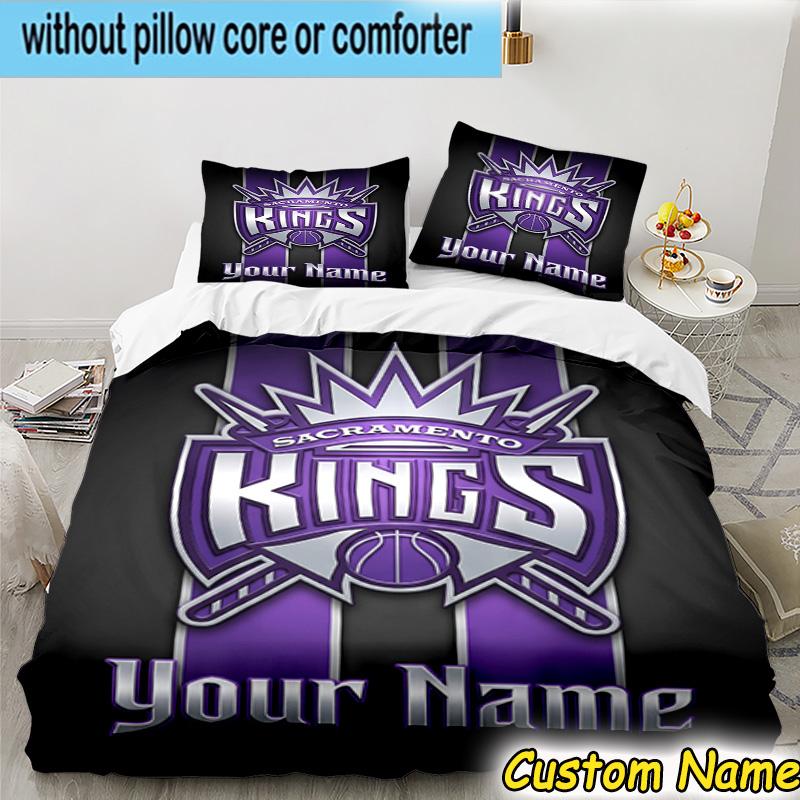 3pcs Custom Name Sacramento Basketball Logo Bedding Set Includes 1 Duvet Cover & 2 Pillowcases for All Seasons Dormitory Home Decor Christmas gifts