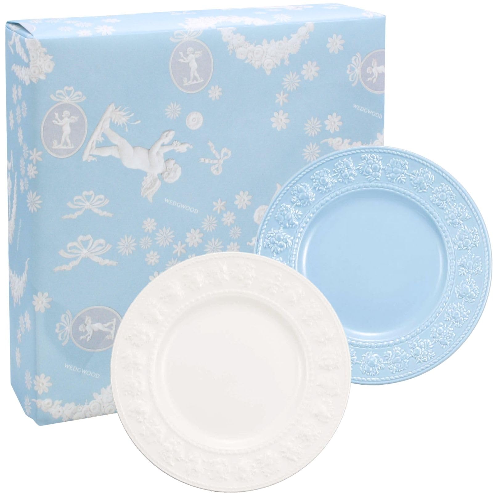 [Wedgwood Official Wedding Wrapping] Festivity Pair Plates, 21cm, Ivory/Blue. Wedding tableware, gift, wedding present, gift for the bride and groom.