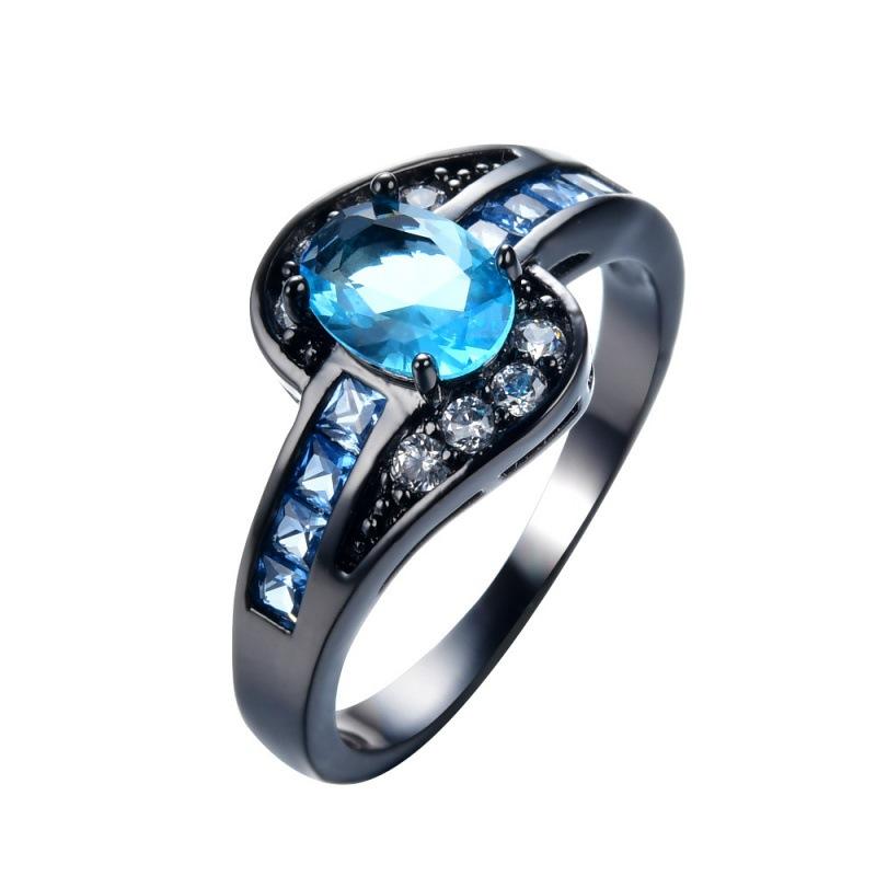 Black Gold KT Oval Zircon Ring Women s Ring Oval Ring White Black Jewelry Antique Women no. 6