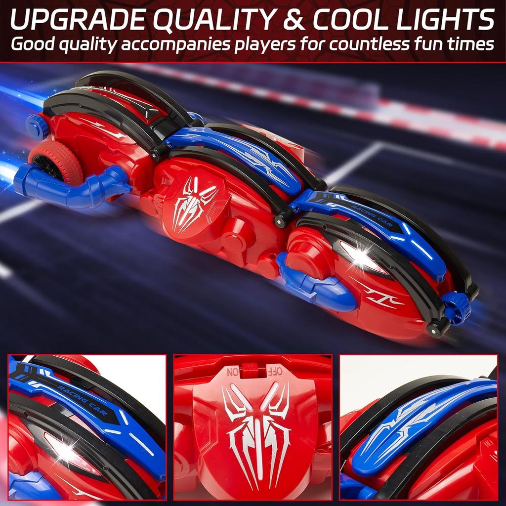 2.4Ghz Spider RC Cars with LED Lights, 360° Rolling Remote Control Car Rotating RC Stunt Car for Kids 6 7 8 9+ Year Old, Rechargeable Snake Car