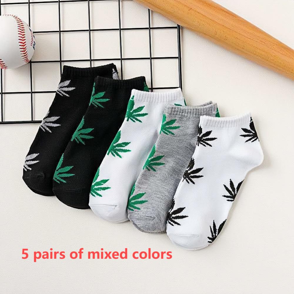 

5 pairs Men s and women s short socks mesh cotton socks maple leaf short socks anti odor and sweat absorbing socks One Size