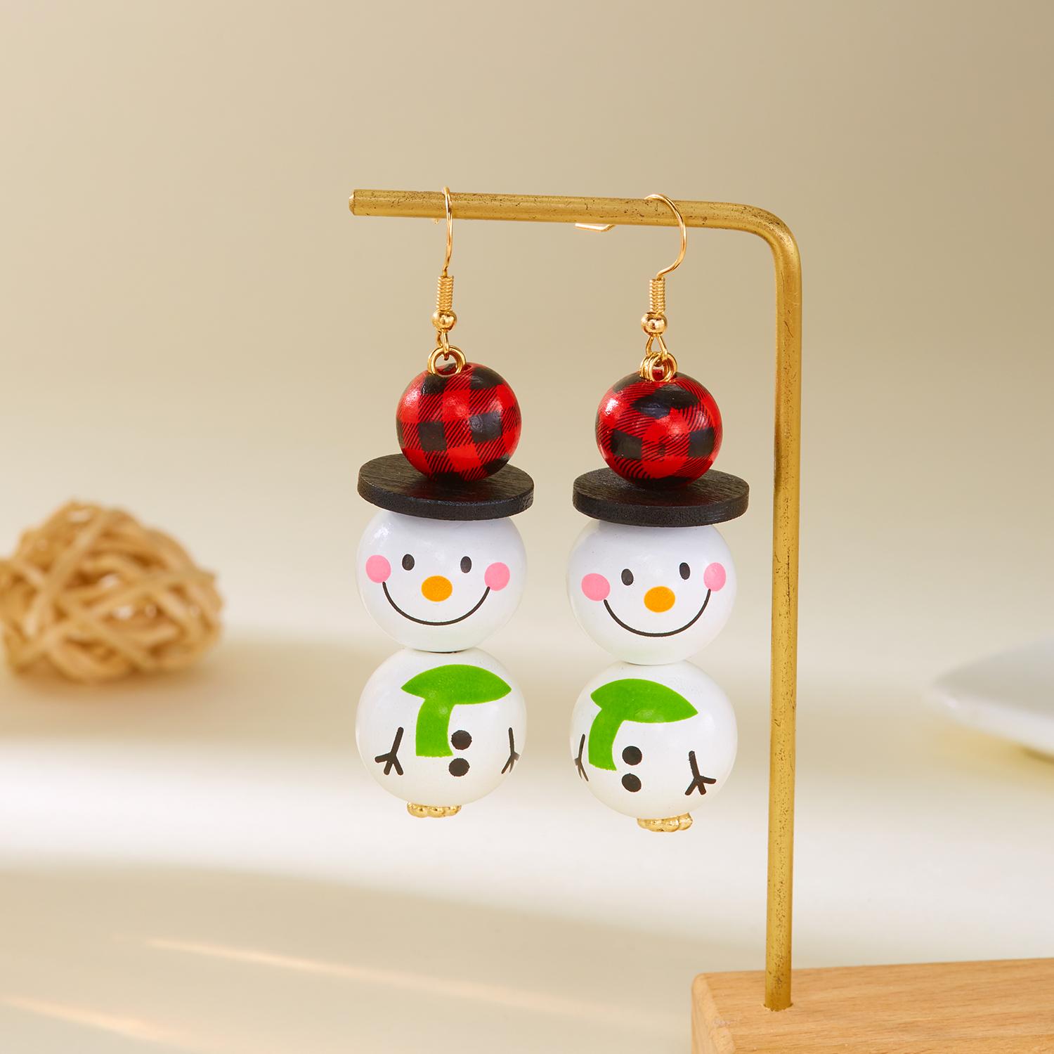 

Lovely Christmas Santa Claus Earrings for Women New Design Wood Beads Snowman Dangle Earring Girls New Year Party Jewelry Gifts