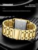 Men's Black Gold Quartz Waterproof Wristwatch with Steel Band