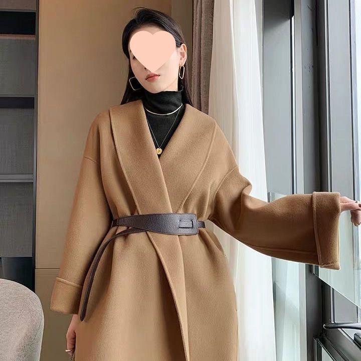 Double-Sided Petite Wool Coat - Bathrobe Style, Korean-Inspired, Waist-Slimming for Women