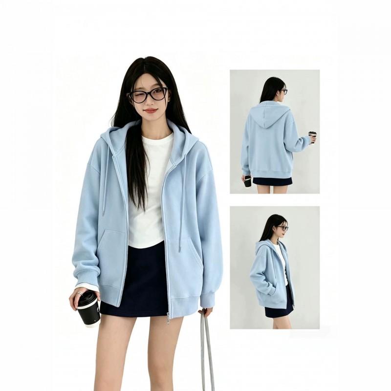 Oversized Hooded Zip-Up Sweatshirt Women Fall Winter Loose Fit Cotton Blend Casual Top