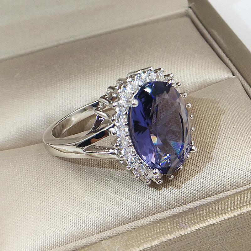 High Quality Big Dark Blue Stone Rings For Women Top Quality Flower Design Cubic Zircon Rings Fashion Jewelry Accessories