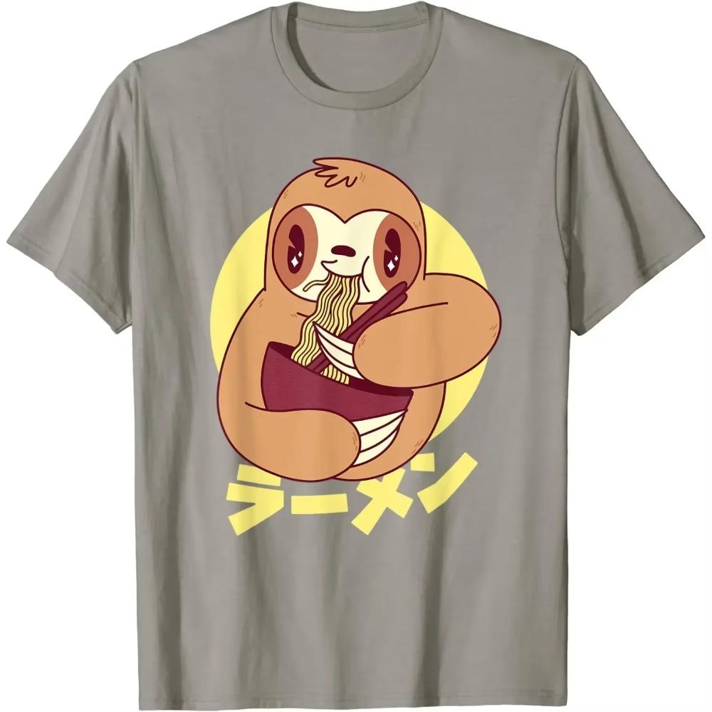 Ramen Sloth Japanese T-Shirt Harajuku Men Clothing Anime Clothes Cotton Daily Four Seasons Tees Women Men Shirt