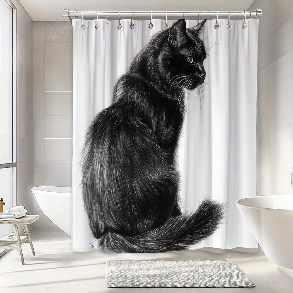 1pc Black Cat Creative Shower Curtain Animal Pattern Elegant Decoration Add Mystery And Lively Interest To Your Bathroom Enjoy