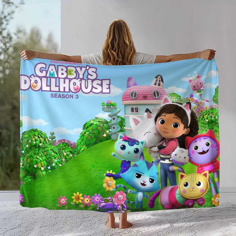 Süßes Gabby's Puppenhaus Cartoon Mädchen Flanelldecke, Ultra Weiche Warme Plüschdecke für Zuhause Schlafzimmer Bett Sofa Abdeckung Camping Picknick