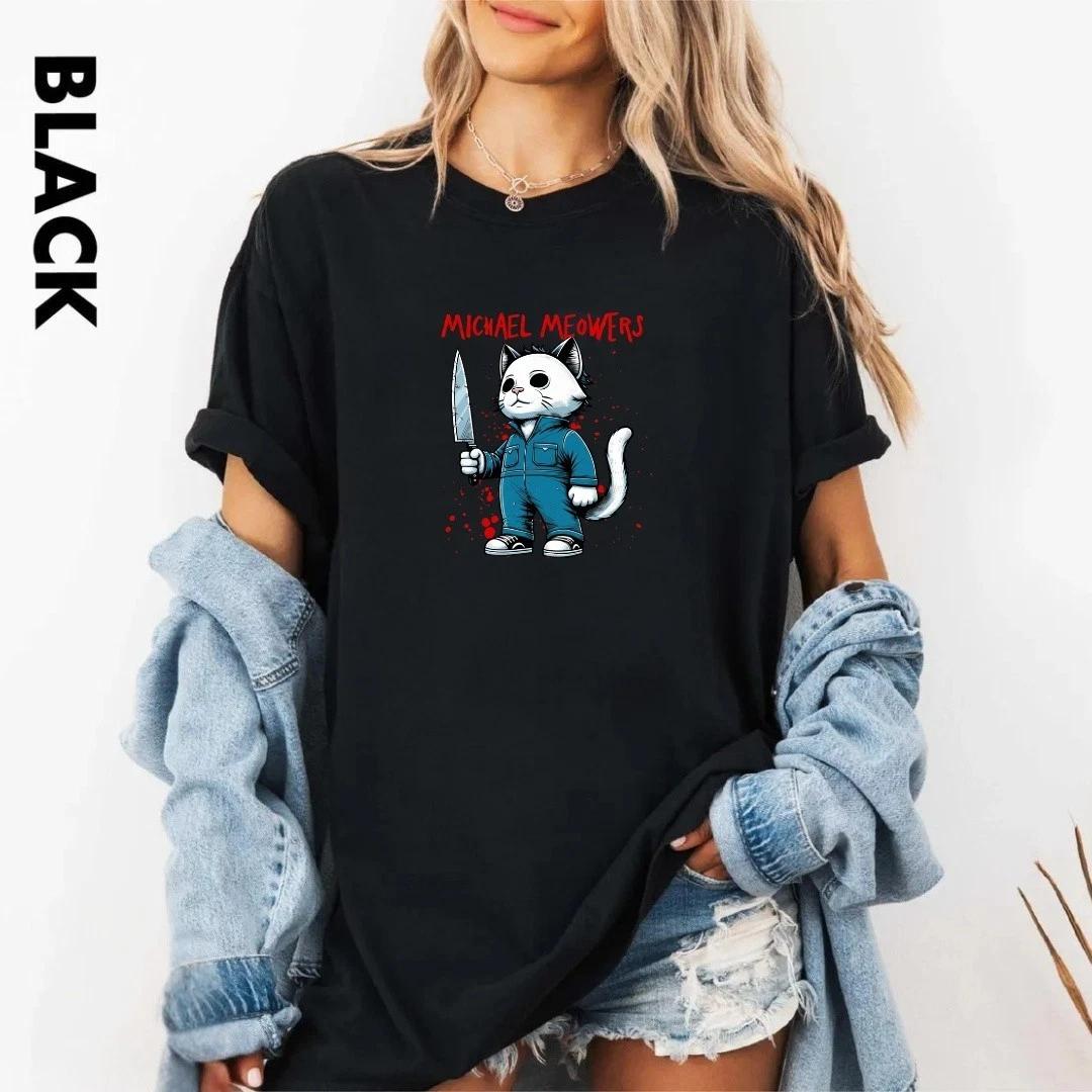 Michael Meowers Cat Halloween T-Shirt, Funny Michael Myers Horror Parody Tee 2XL