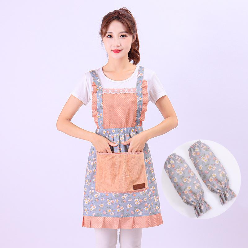 New Cute Floral Apron Breathable Home Kitchen Cooking Can Wipe Hands Waist Thickened Wear-resistant Work Clothes