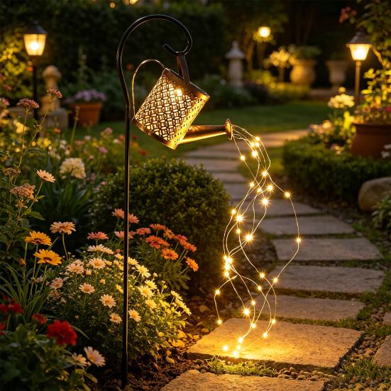 Solar Watering Can Lamp IP44 Waterproof Outdoor Garden Yard Pathway Patio Lawn Hollowed Water Can Lantern String Light